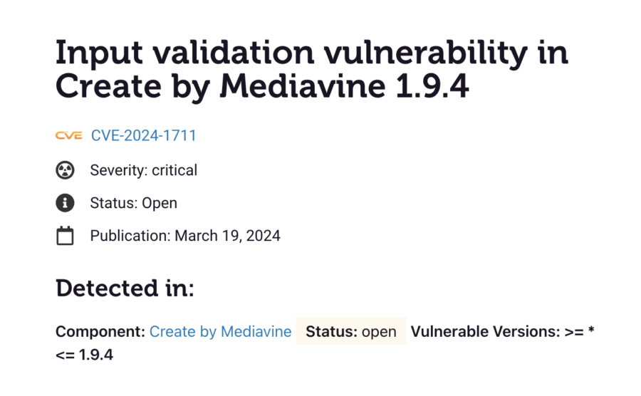 Input Validation Vulnerability in Create by Mediavine